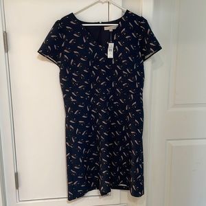 Loft dress size 14 navy blue print cap sleeve dress